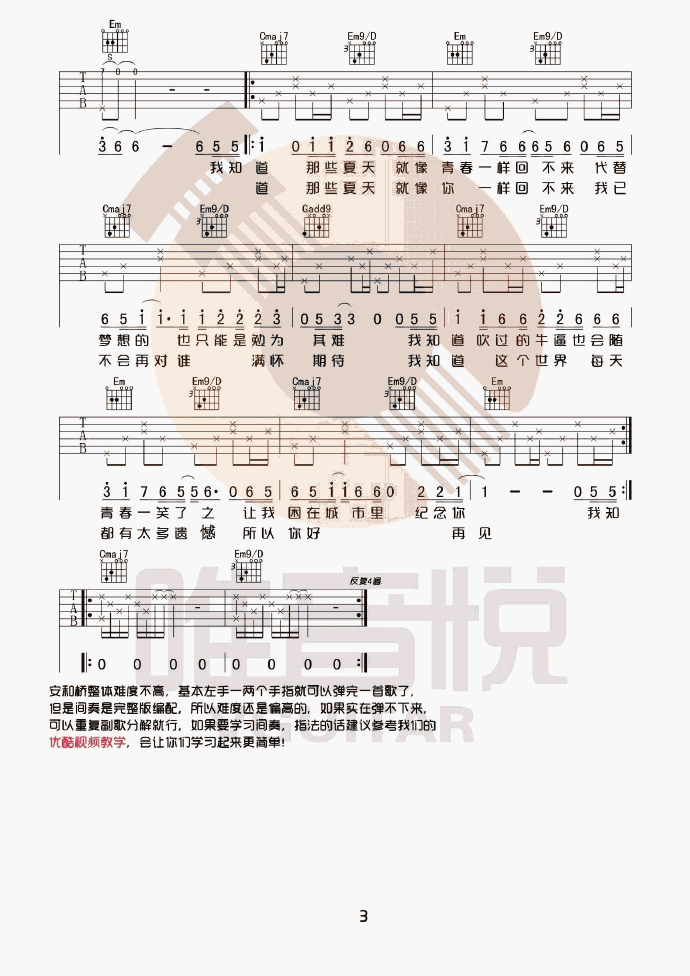 《安和桥吉他谱》_宋冬野_G调_吉他图片谱3张 图3