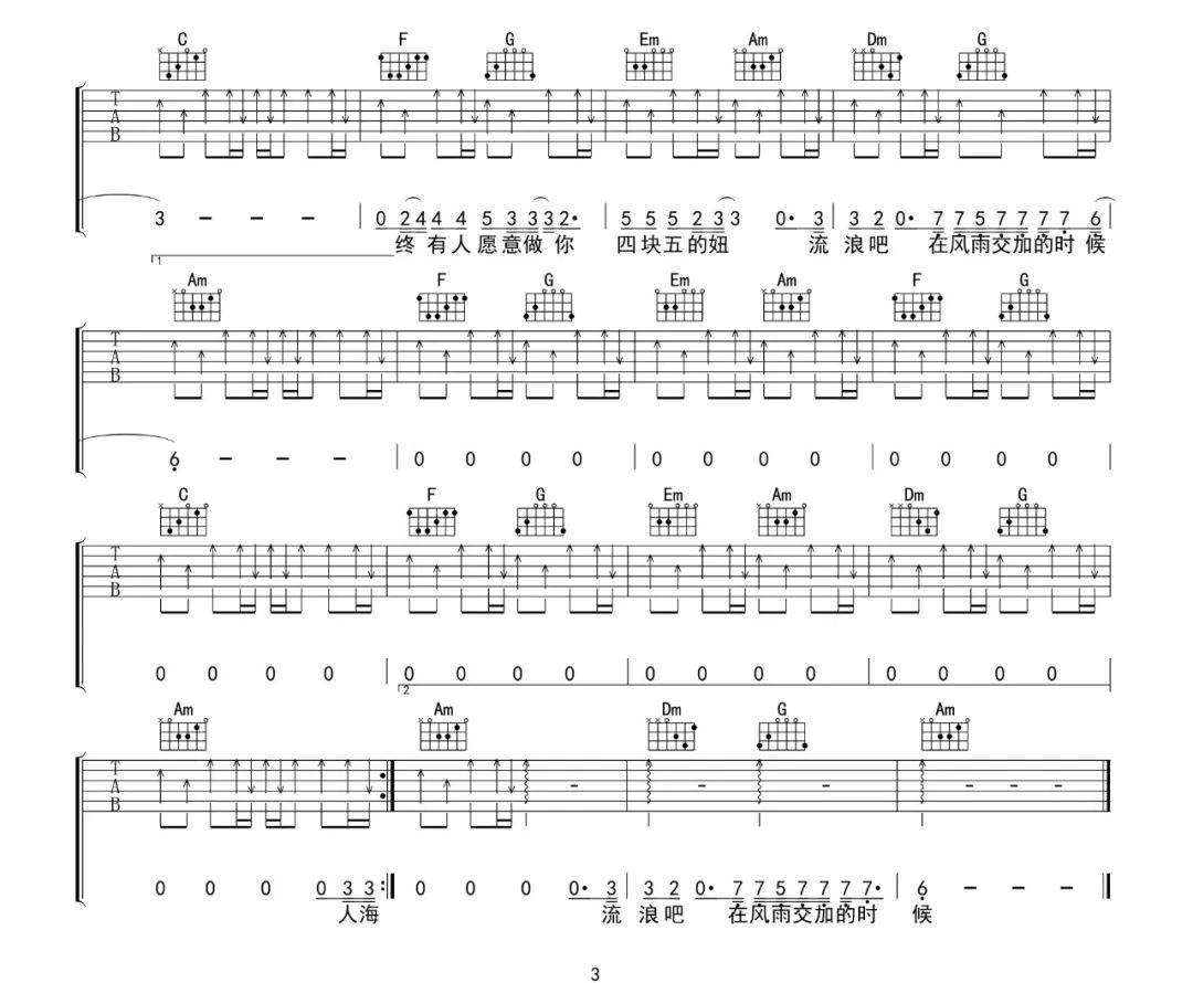 《四块五吉他谱》_隔壁老樊_C调_吉他图片谱3张 图3