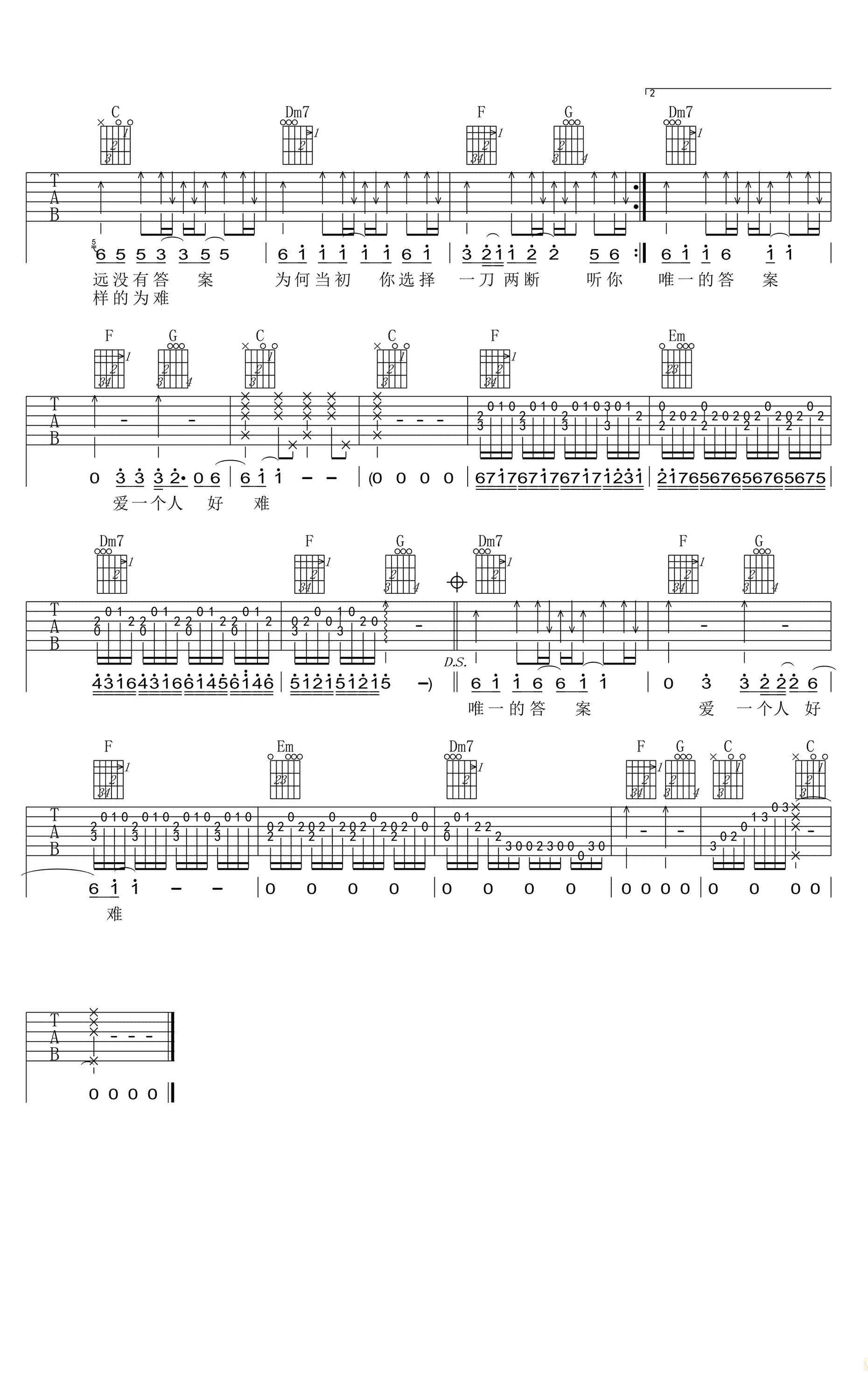 《爱一个人好难吉他谱》_苏永康_C调_吉他图片谱2张 图2
