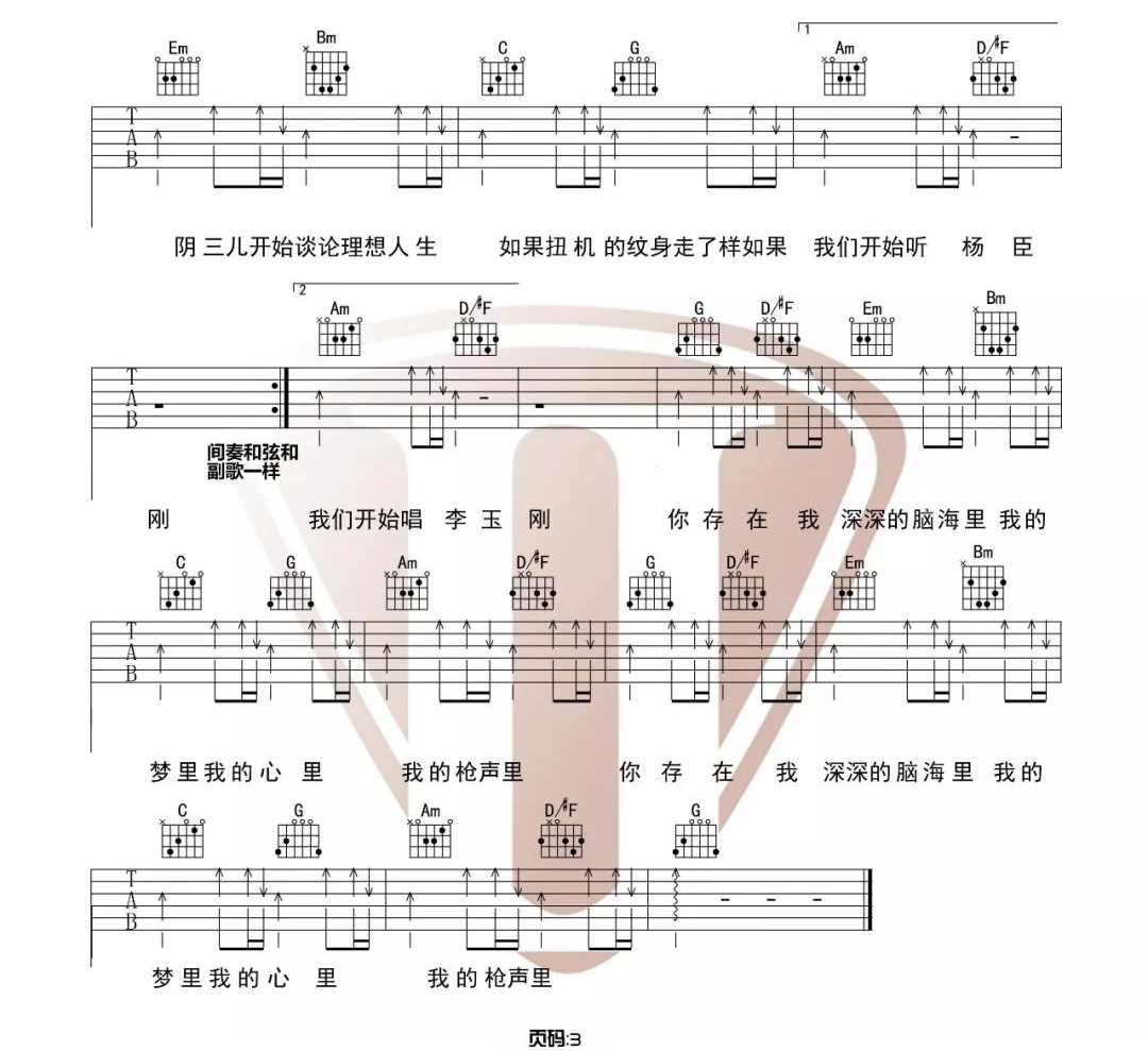 《我的枪声里吉他谱》_晓月老板_G调_吉他图片谱3张 图3