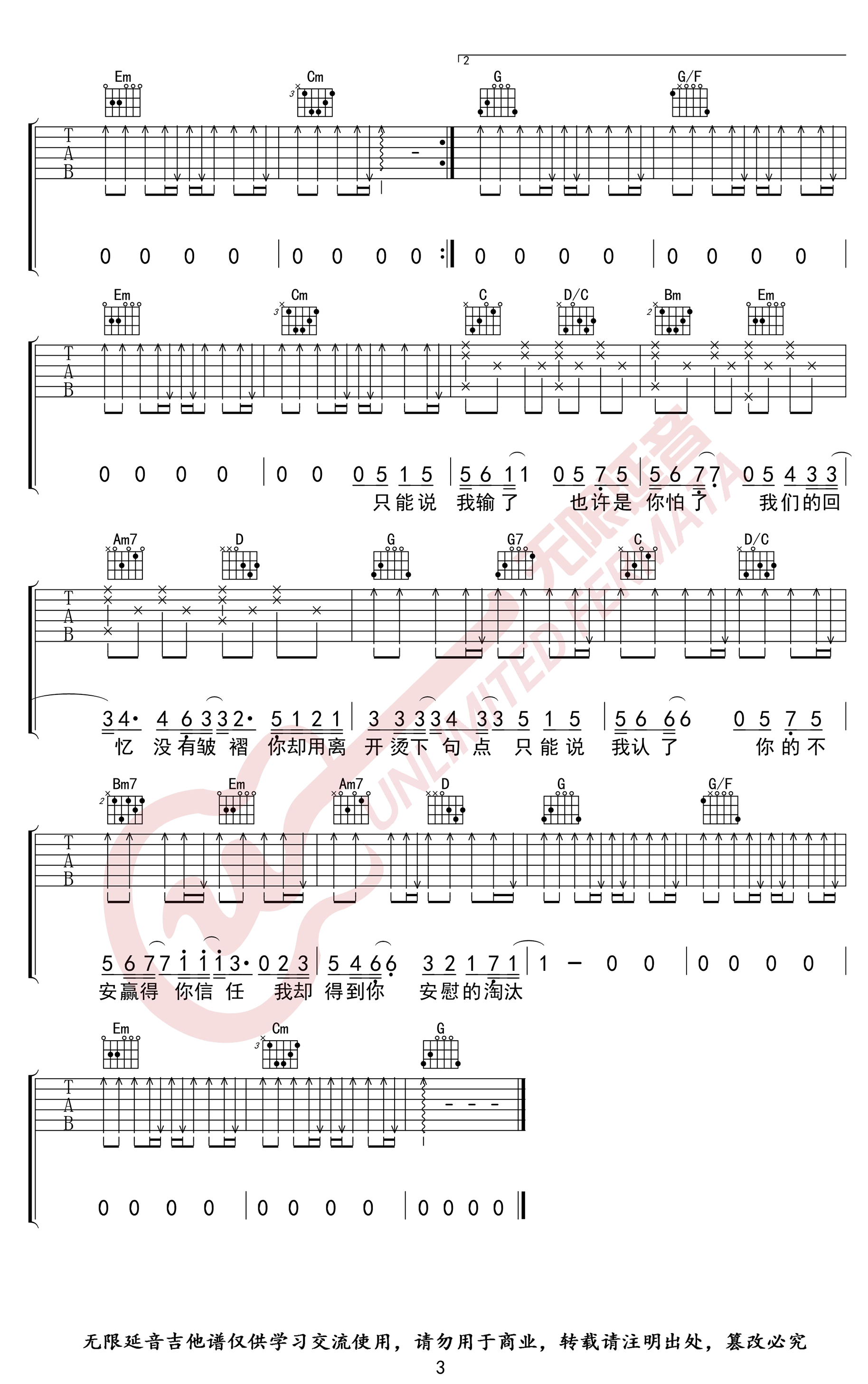 《淘汰吉他谱》_陈奕迅_G调_吉他图片谱3张 图3