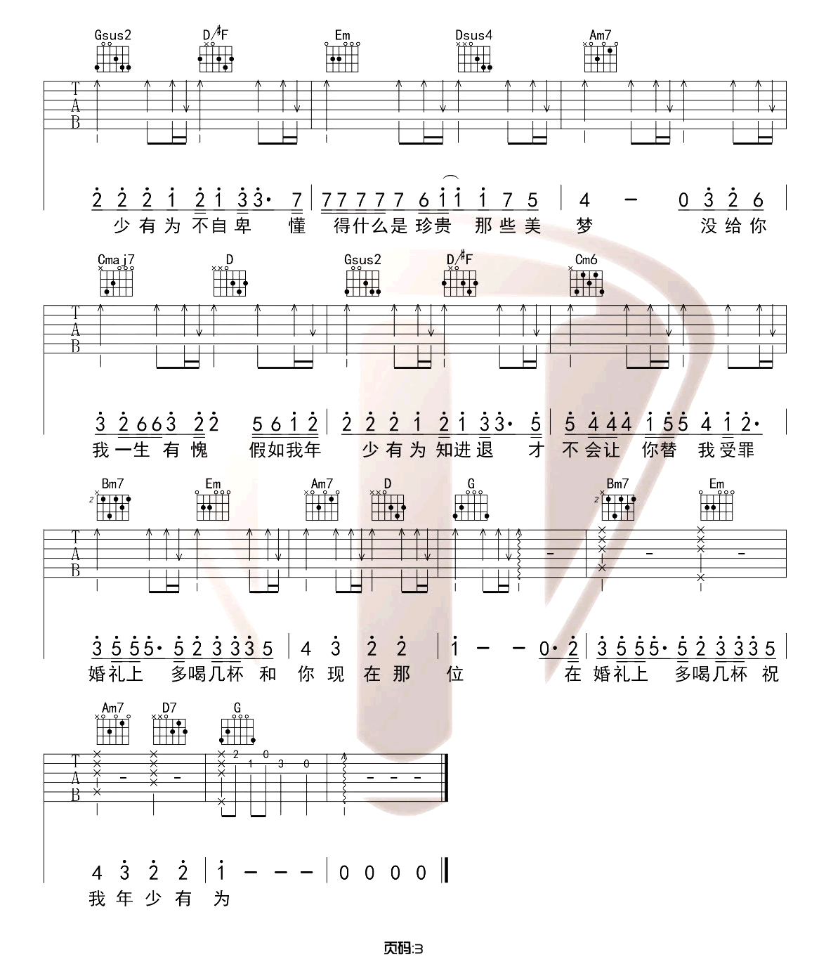 《年少有为吉他谱》_李荣浩_G调_吉他图片谱3张 图3