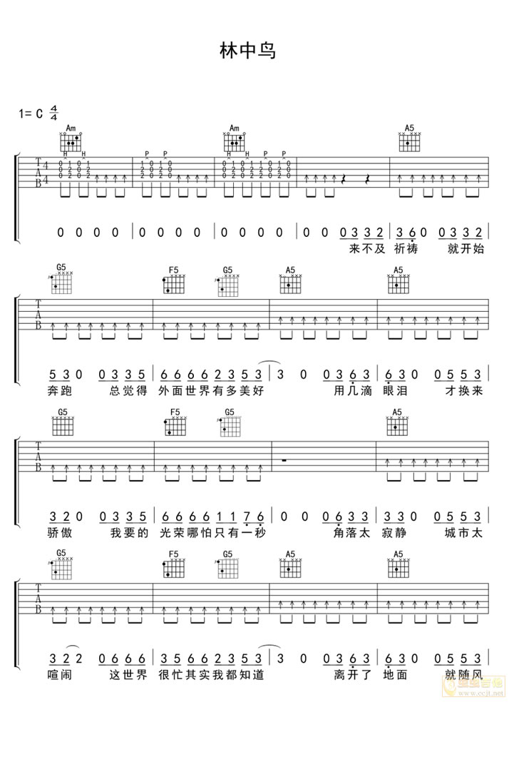 《林中鸟吉他谱》_葛林_C调_吉他图片谱3张 图1