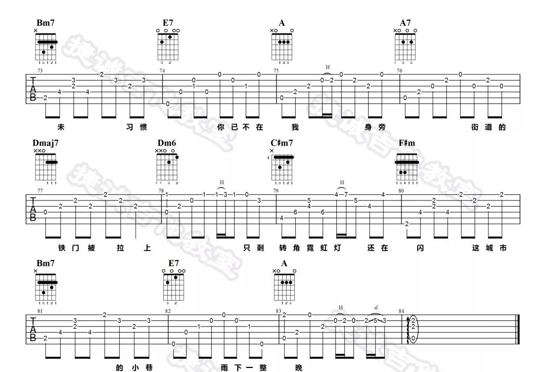 《雨下一整晚吉他谱》_周杰伦_A调_吉他图片谱4张 图4