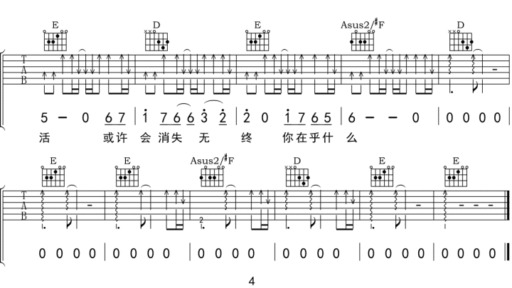 《太多吉他谱》_阿冗_A调_吉他图片谱4张 图4