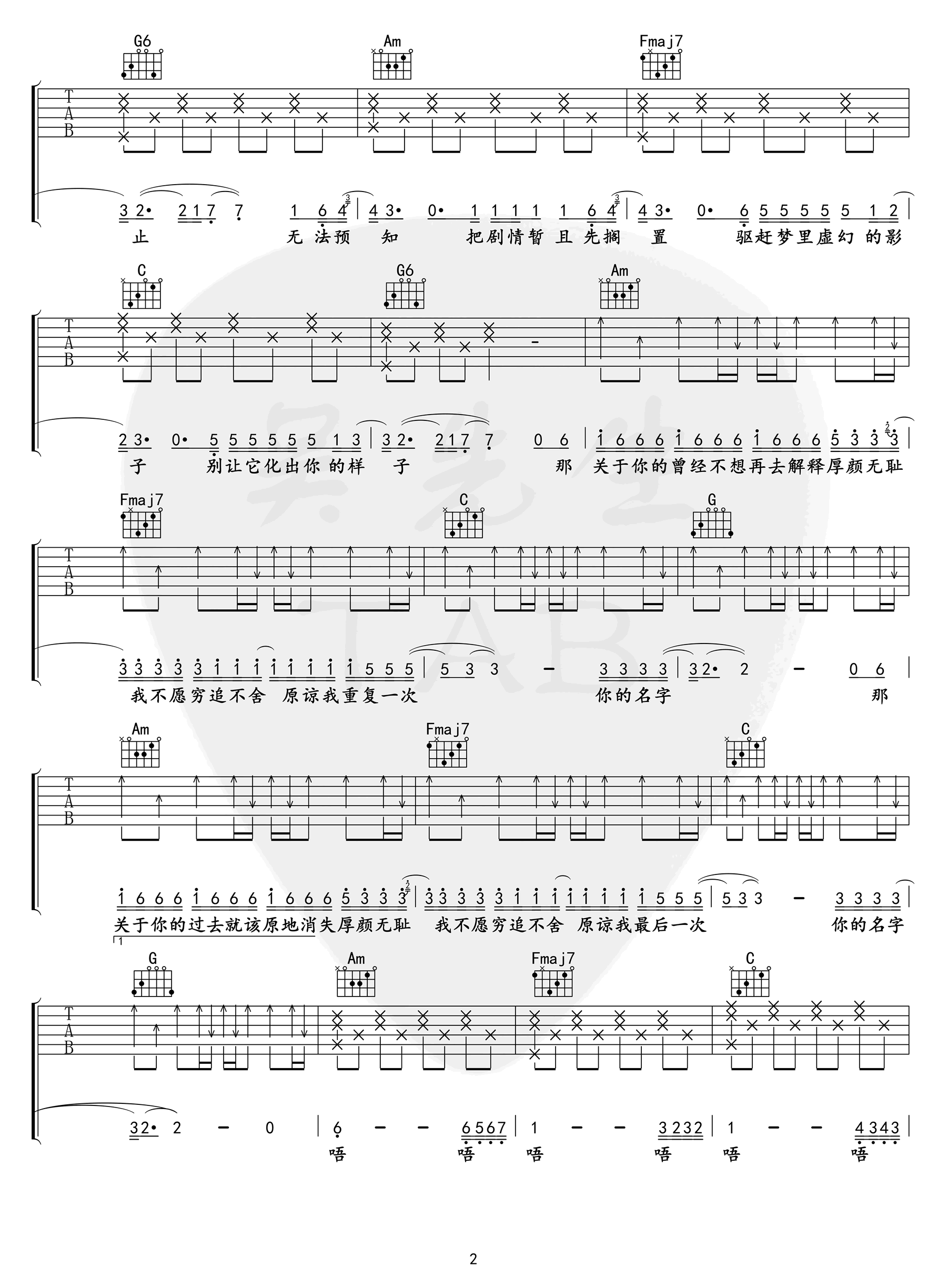 《厚颜无耻吉他谱》_曲肖冰_C调_吉他图片谱3张 图2