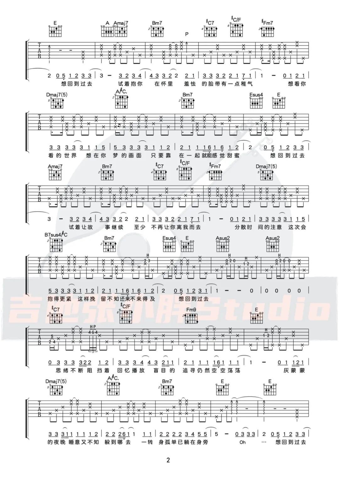 《回到过去吉他谱》_周杰伦_A调_吉他图片谱3张 图2
