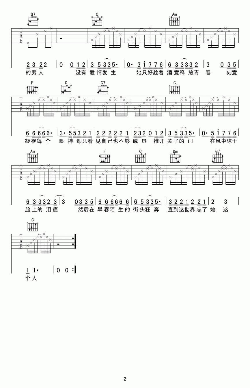 《失踪吉他谱》_林忆莲_C调_吉他图片谱2张 图2