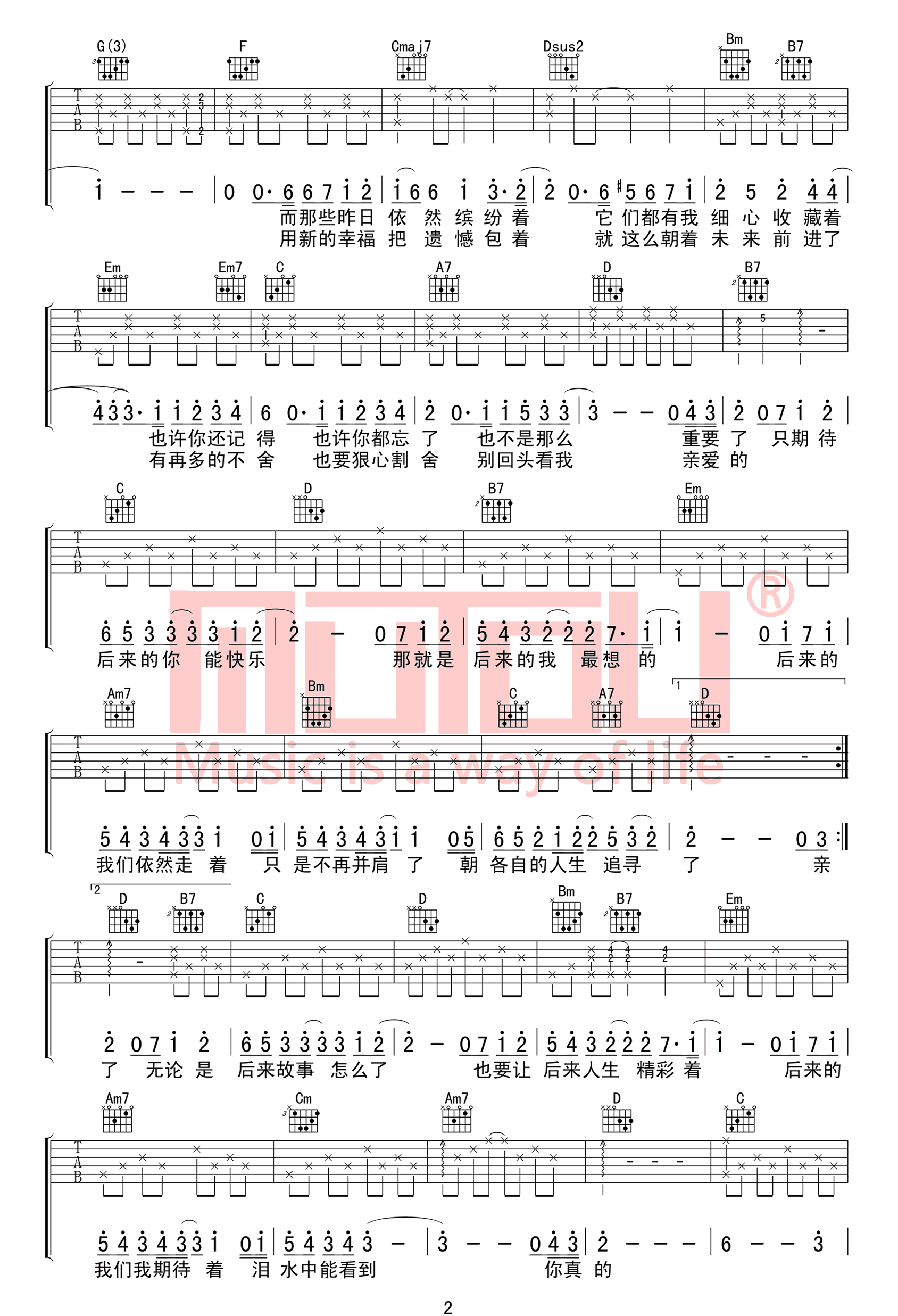 《后来的我们吉他谱》_五月天_G调_吉他图片谱3张 图2
