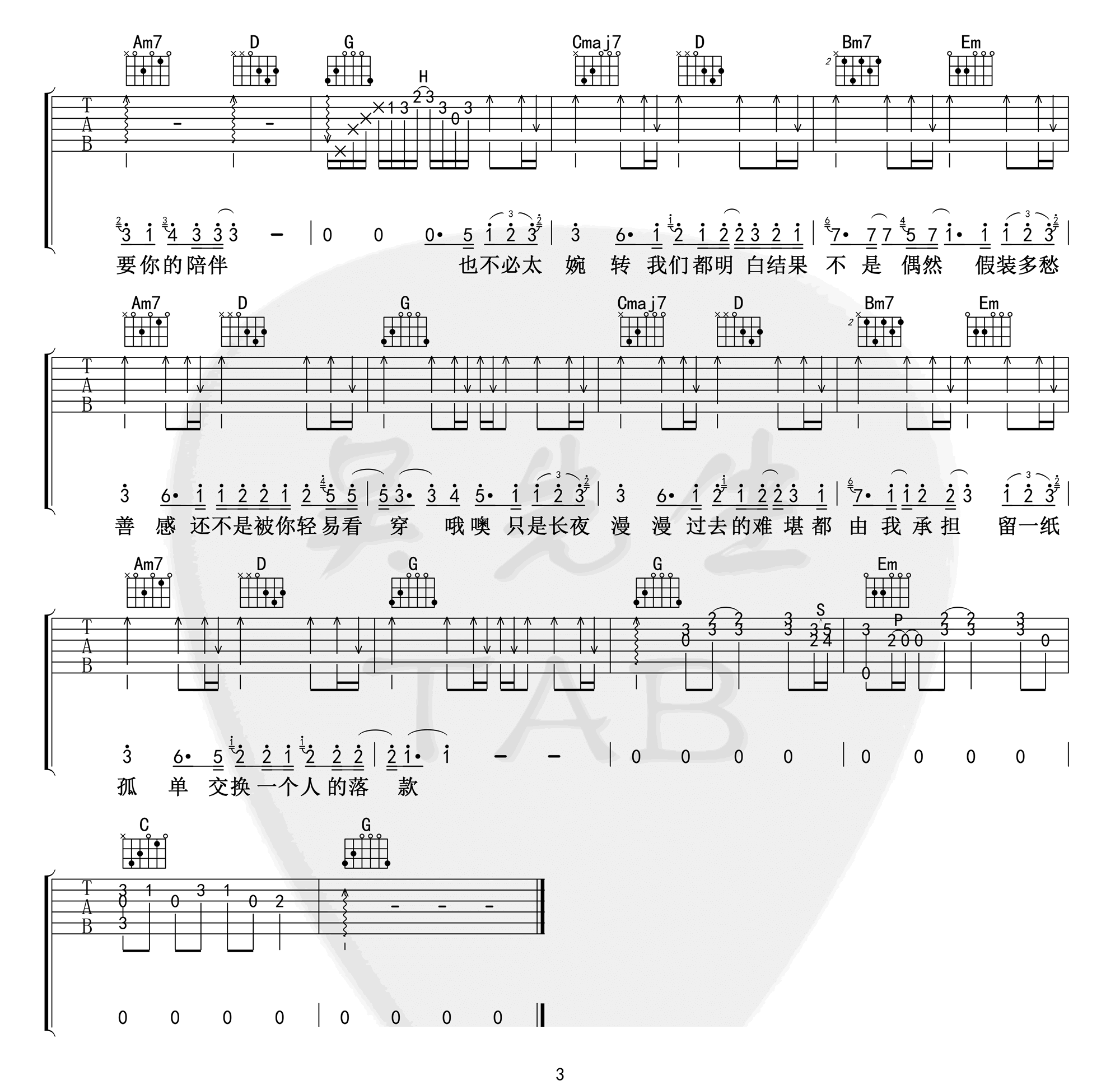 《一人份晚餐吉他谱》_Lacklustrr_G调_吉他图片谱3张 图3