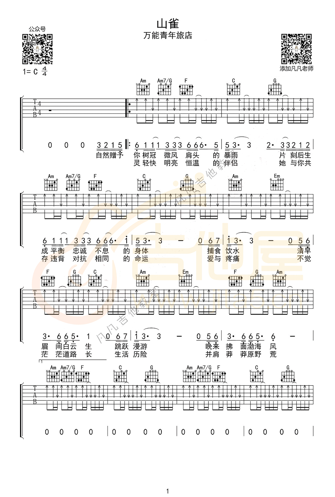 《山雀吉他谱》_万能青年旅店_C调_吉他图片谱3张 图3