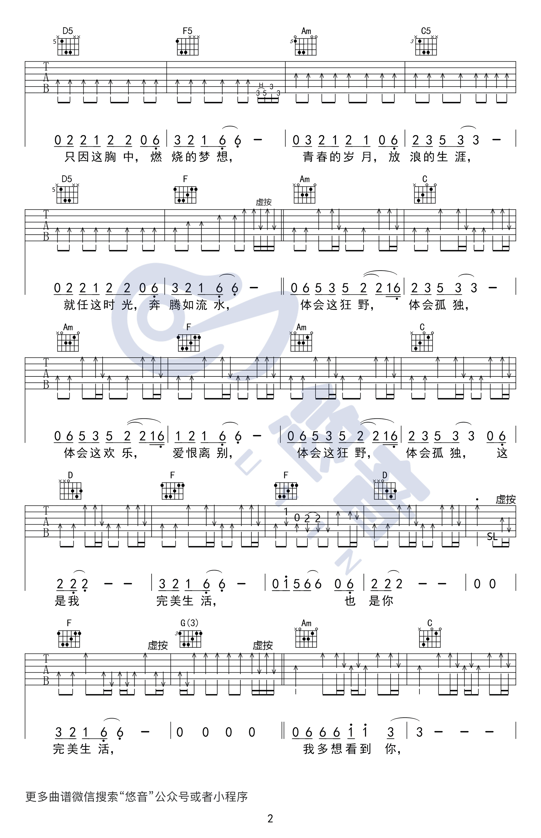 《完美生活吉他谱》_许巍_C调_吉他图片谱3张 图2