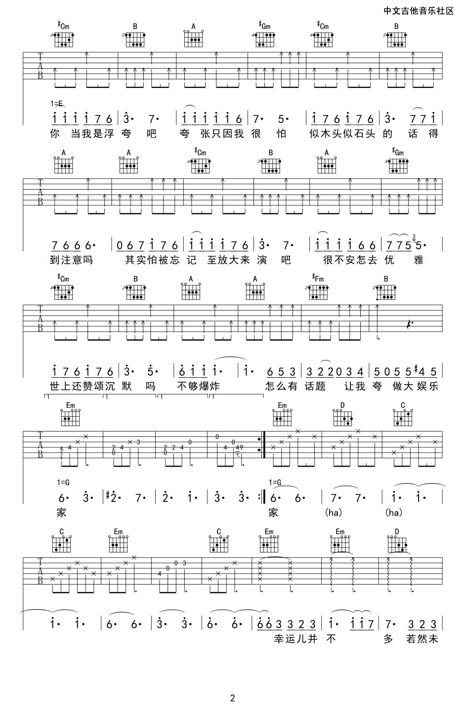 《浮夸吉他谱》_陈奕迅_G调_吉他图片谱4张 图2