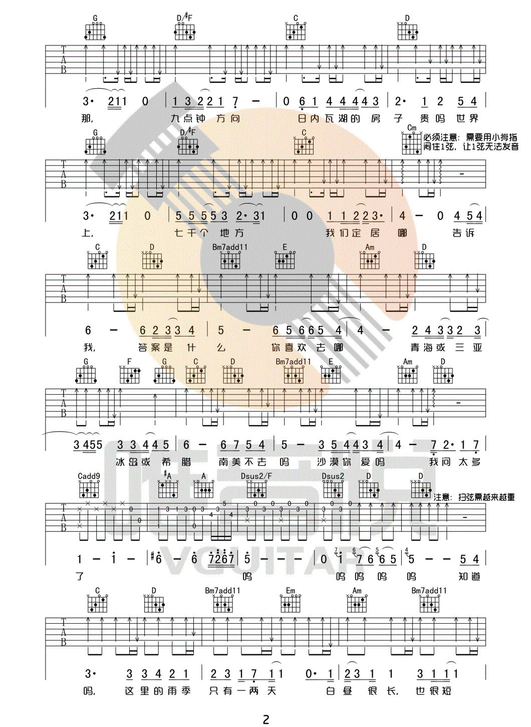 《我喜欢上你时的内心活动吉他谱》_陈绮贞_G调_吉他图片谱3张 图2