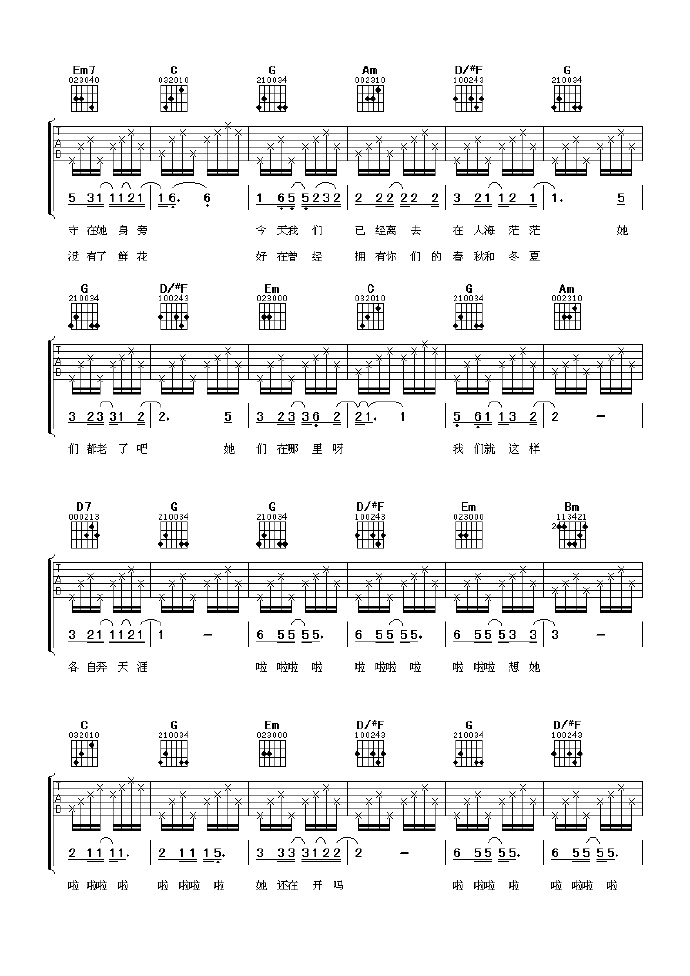 《那些花儿吉他谱》_朴树_G调_吉他图片谱3张 图2