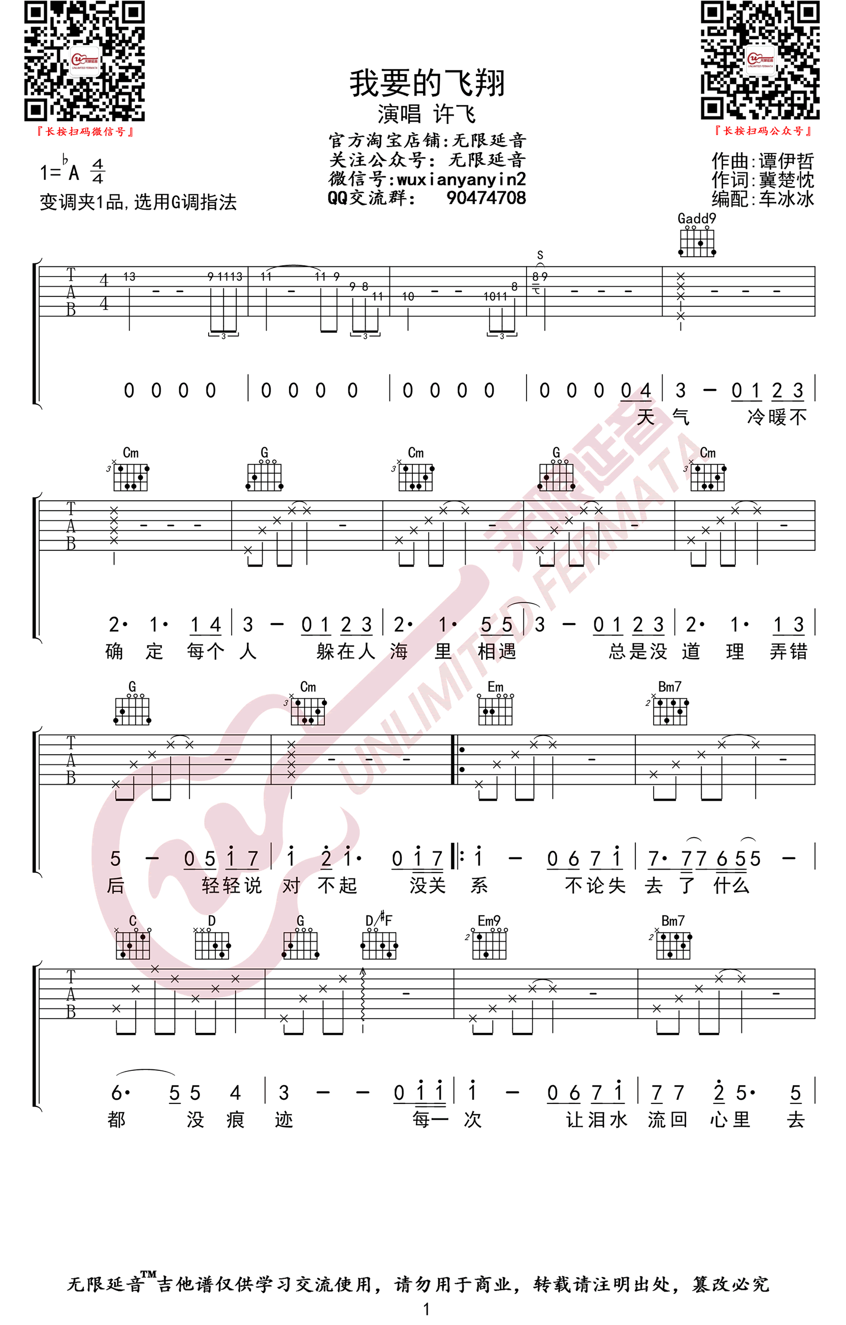 《我要的飞翔吉他谱》_许飞_G调_吉他图片谱3张 图1