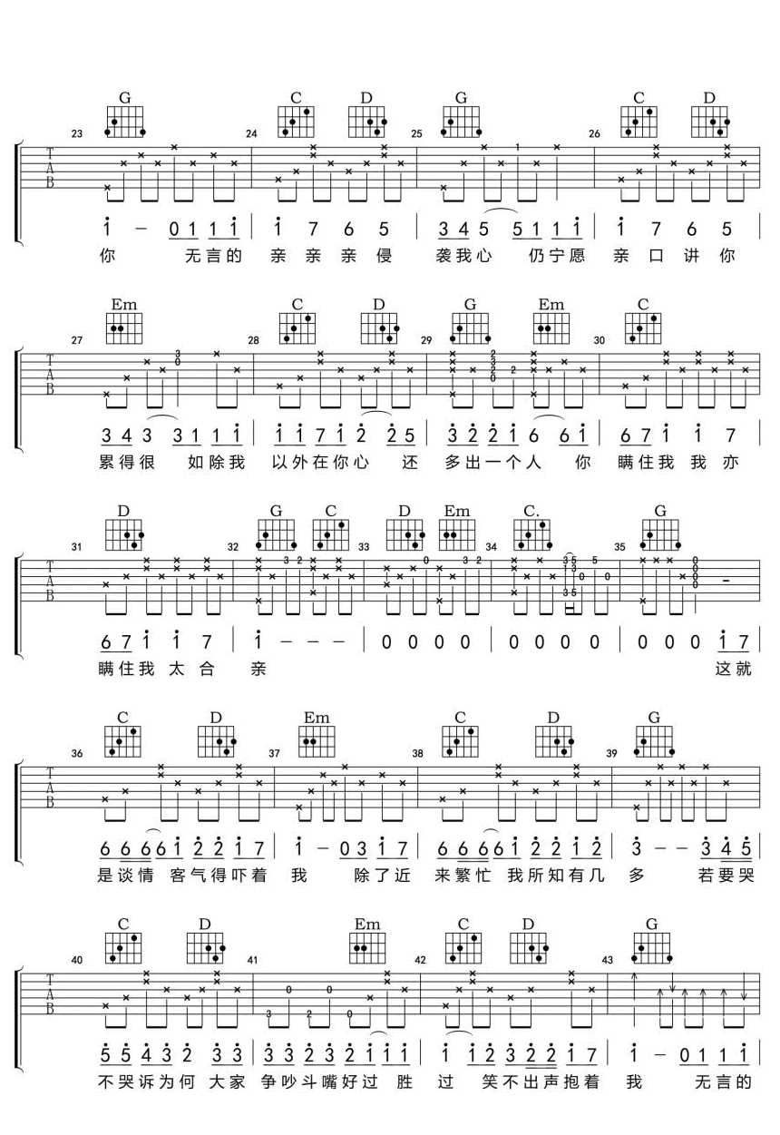 《你瞒我瞒吉他谱》_陈柏宇_G调_吉他图片谱4张 图2