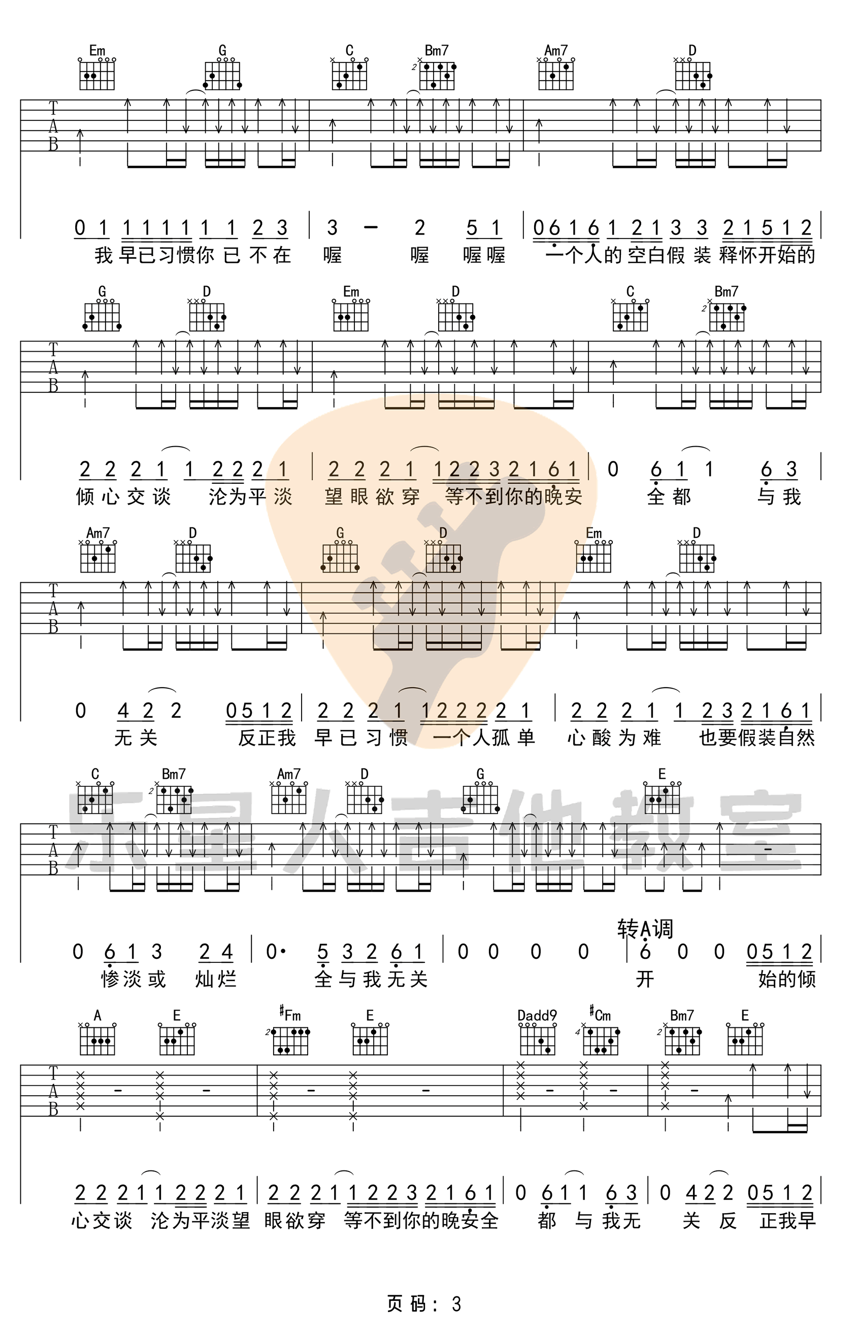 《与我无关吉他谱》_阿冗_G调_吉他图片谱4张 图3