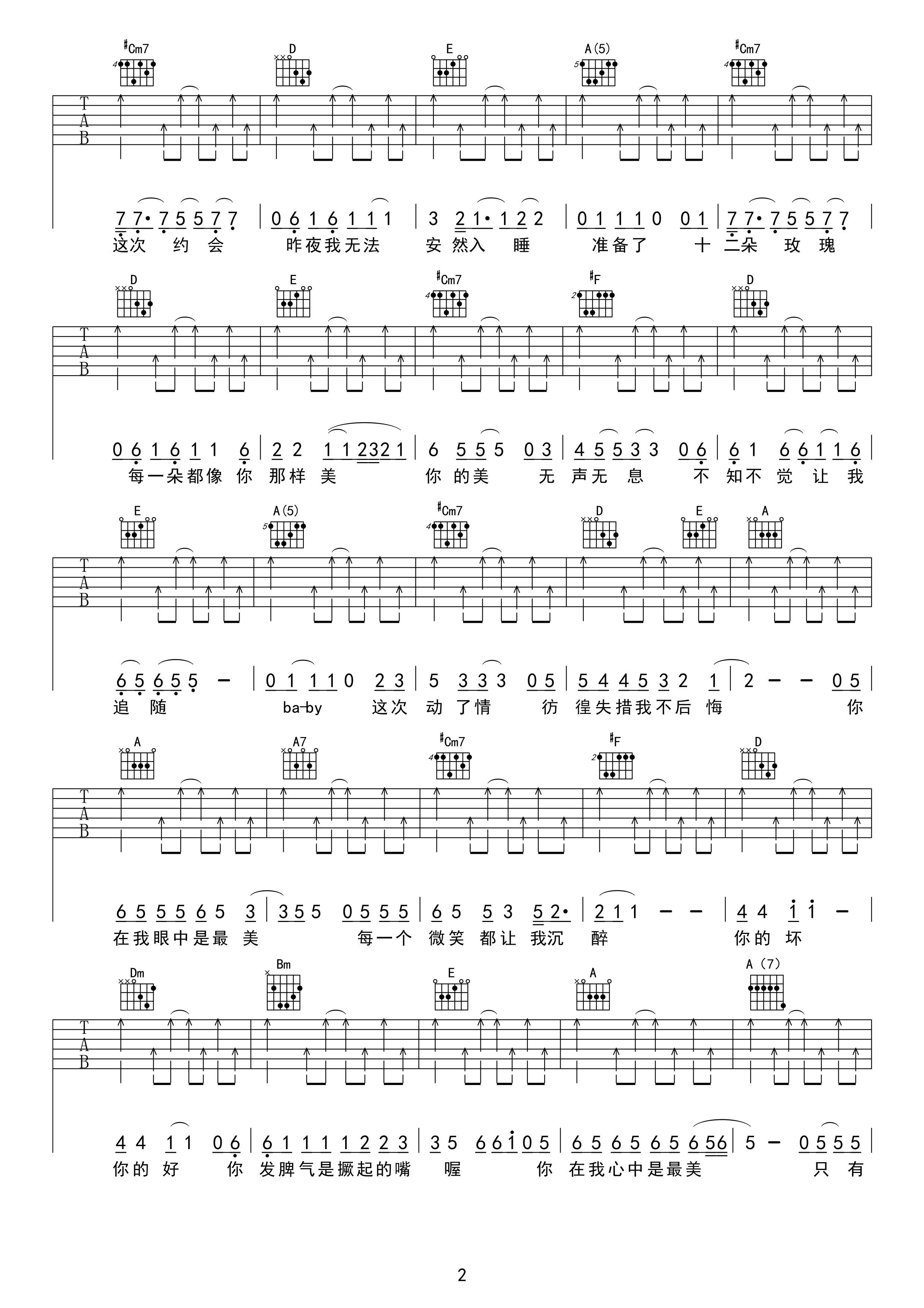 《最美吉他谱》_羽泉_A调_吉他图片谱4张 图2
