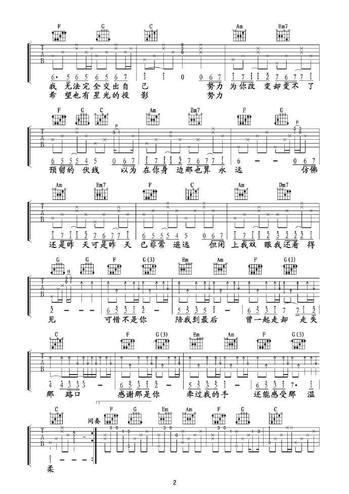 《可惜不是你吉他谱》_梁静茹_C调_吉他图片谱6张 图2