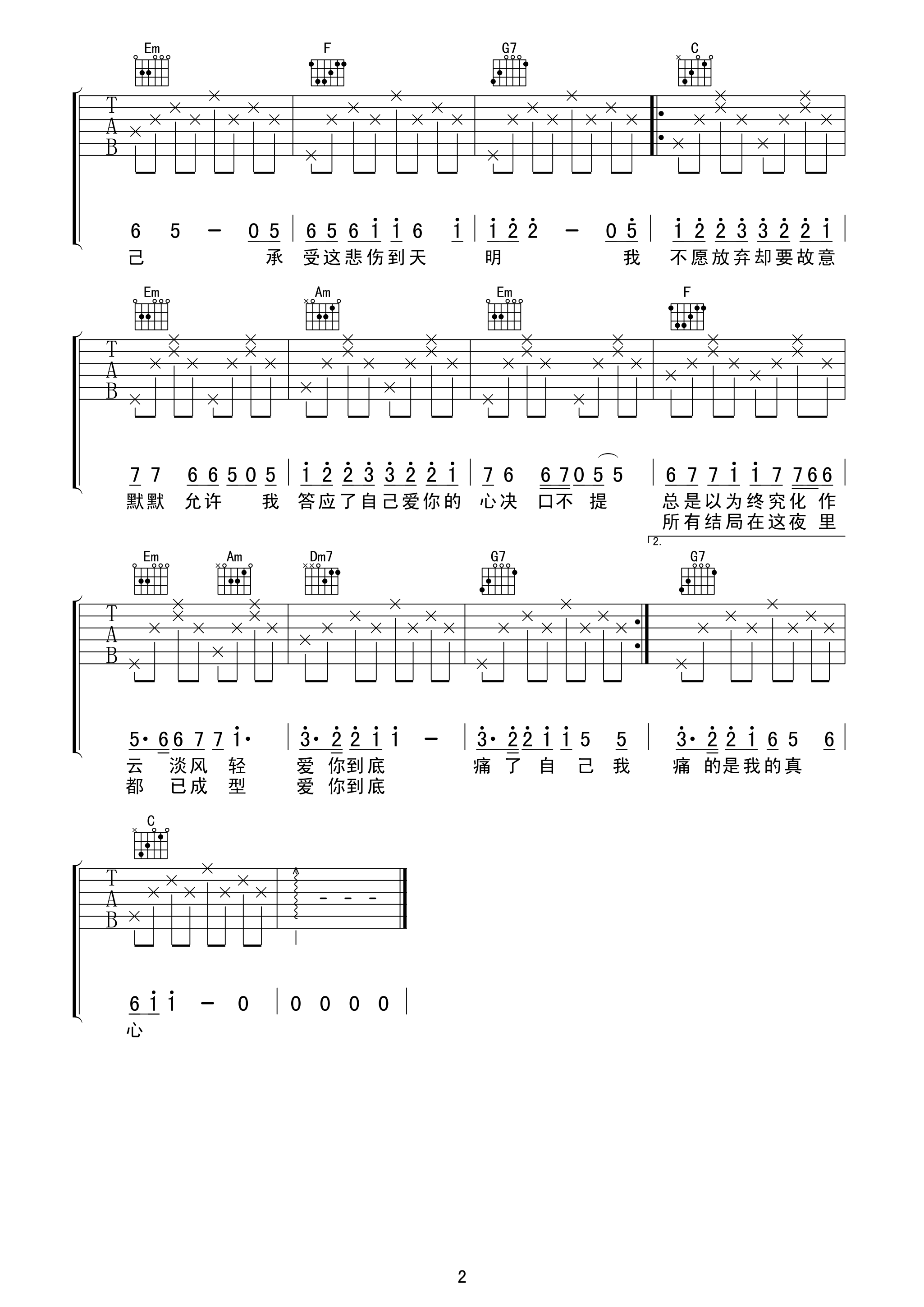 《绝口不提爱你吉他谱》_郑中基_C调_吉他图片谱2张 图2