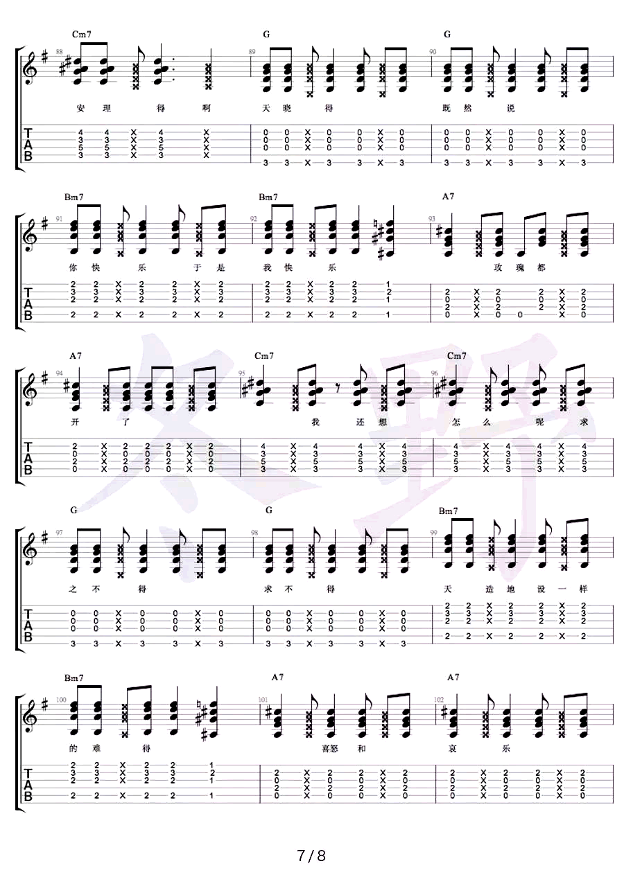 《你快樂所以我快樂吉他譜》_王菲_g調_吉他圖片譜8張 圖1
