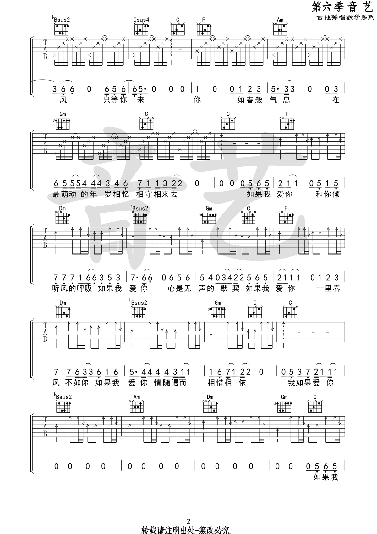 《如果我爱你吉他谱》_张一山_F调_吉他图片谱3张 图2