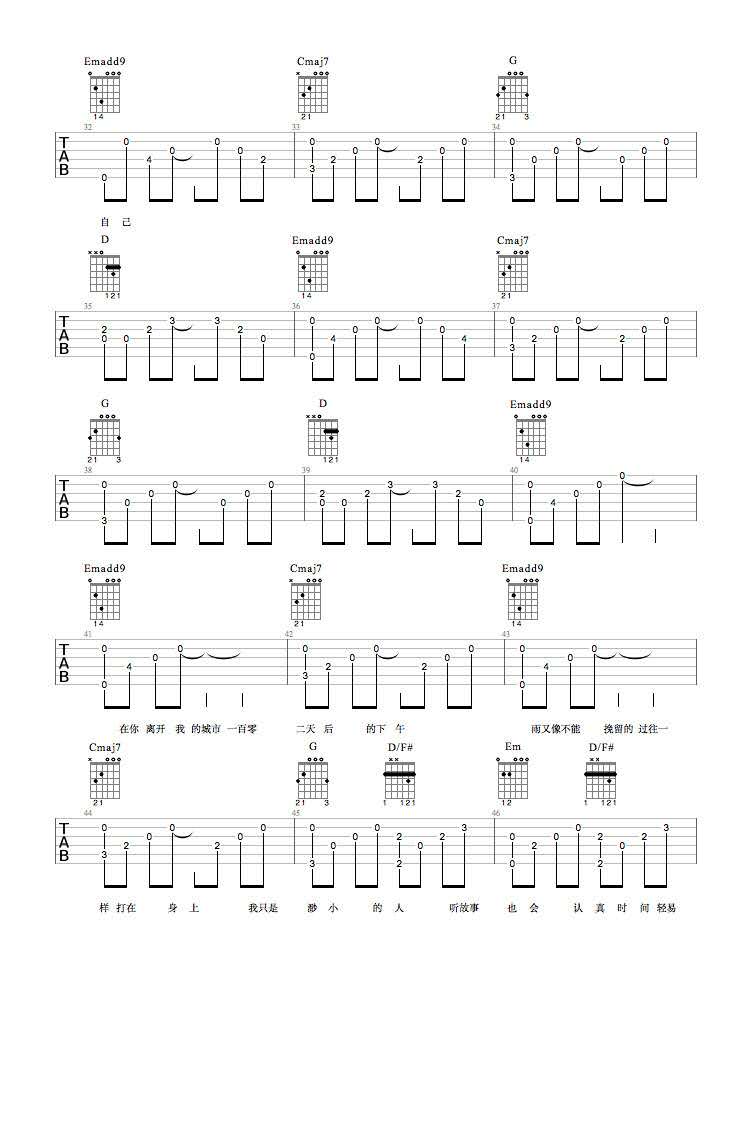 《小雨日记吉他谱》_崔跃文_G调_吉他图片谱5张 图3