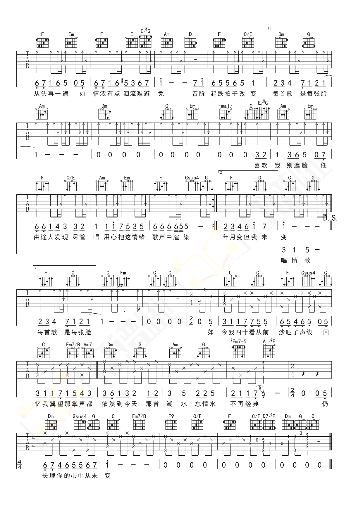 《十七岁吉他谱》_刘德华_C调_吉他图片谱2张 图2