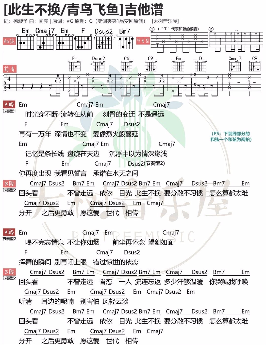 《此生不换吉他谱》_青鸟飞鱼_G调_吉他图片谱1张 图1