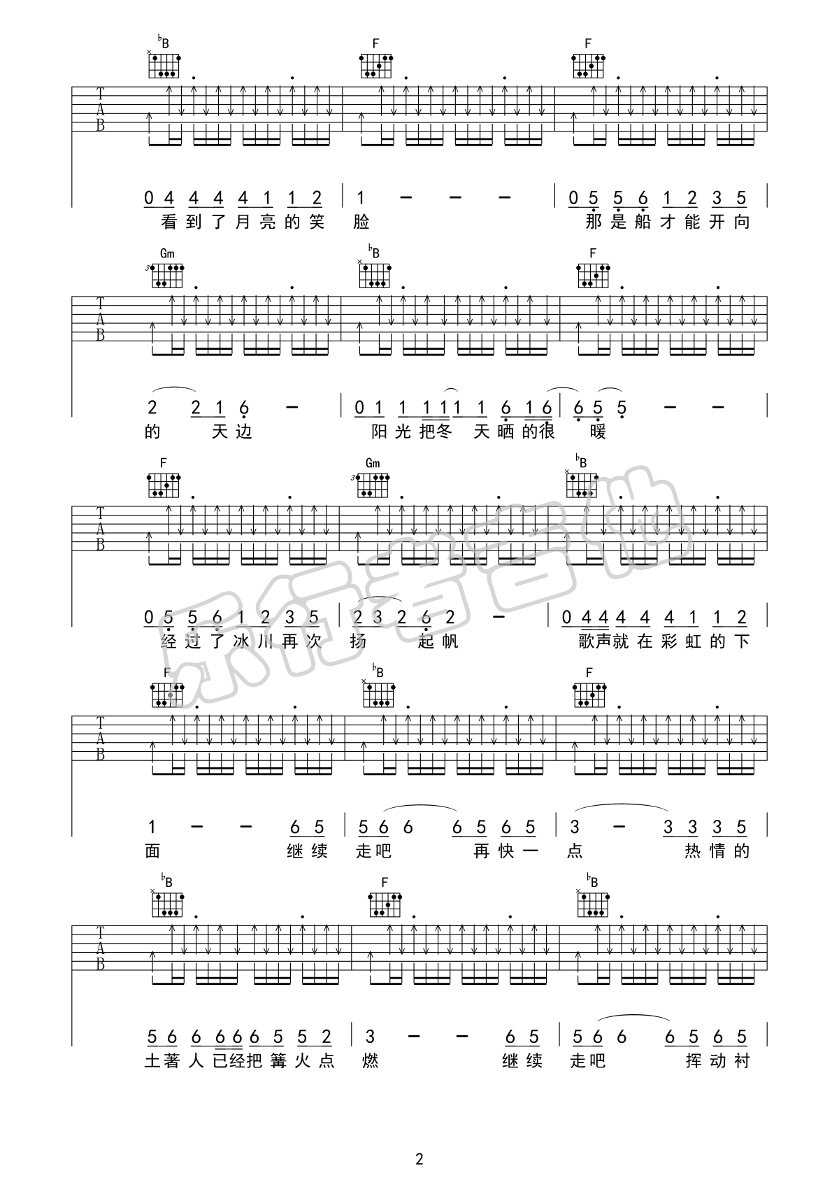 《彩虹下面吉他谱》_赵雷_F调_吉他图片谱5张 图2