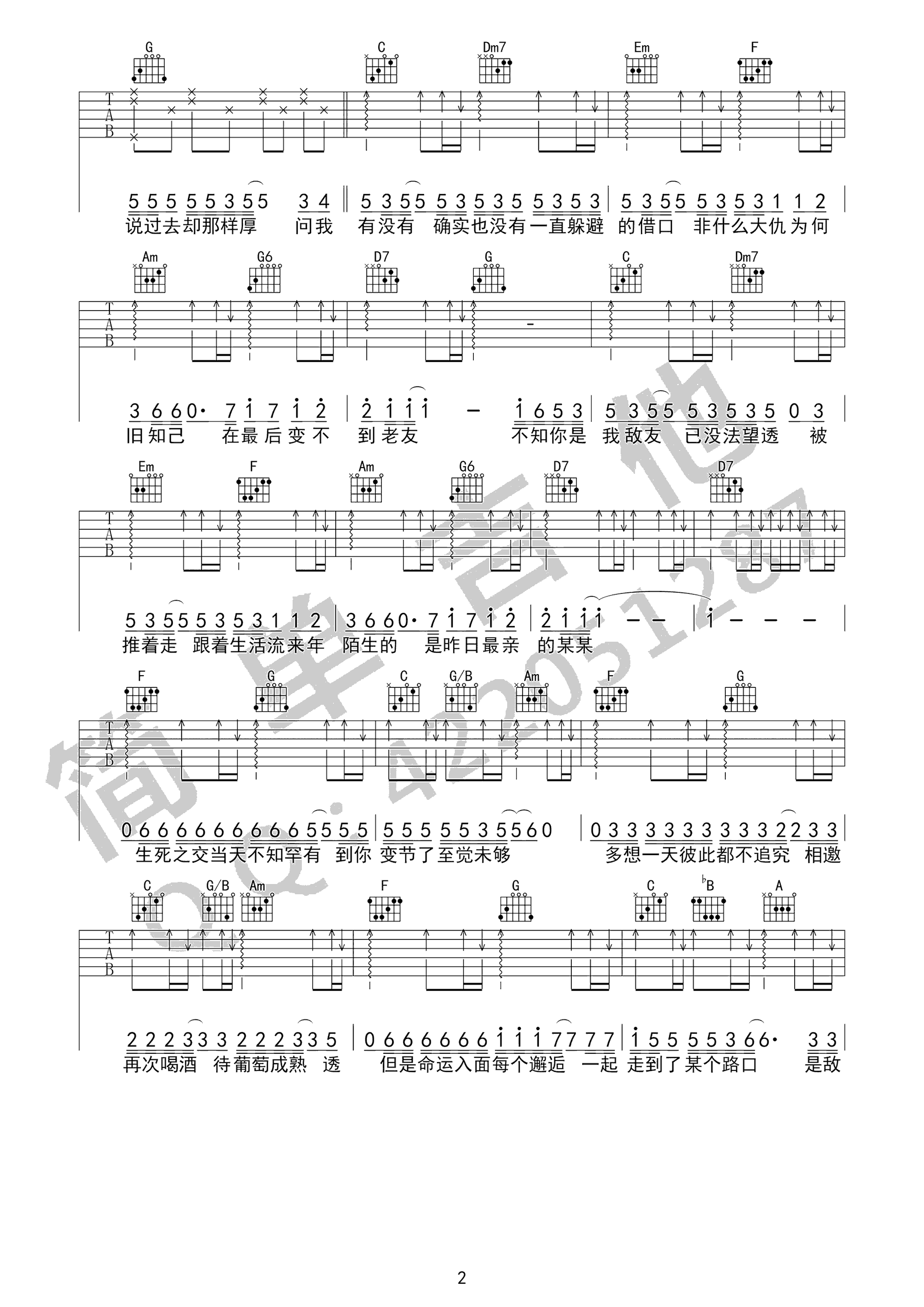 《最佳损友吉他谱》_陈奕迅_C调_吉他图片谱3张 图2