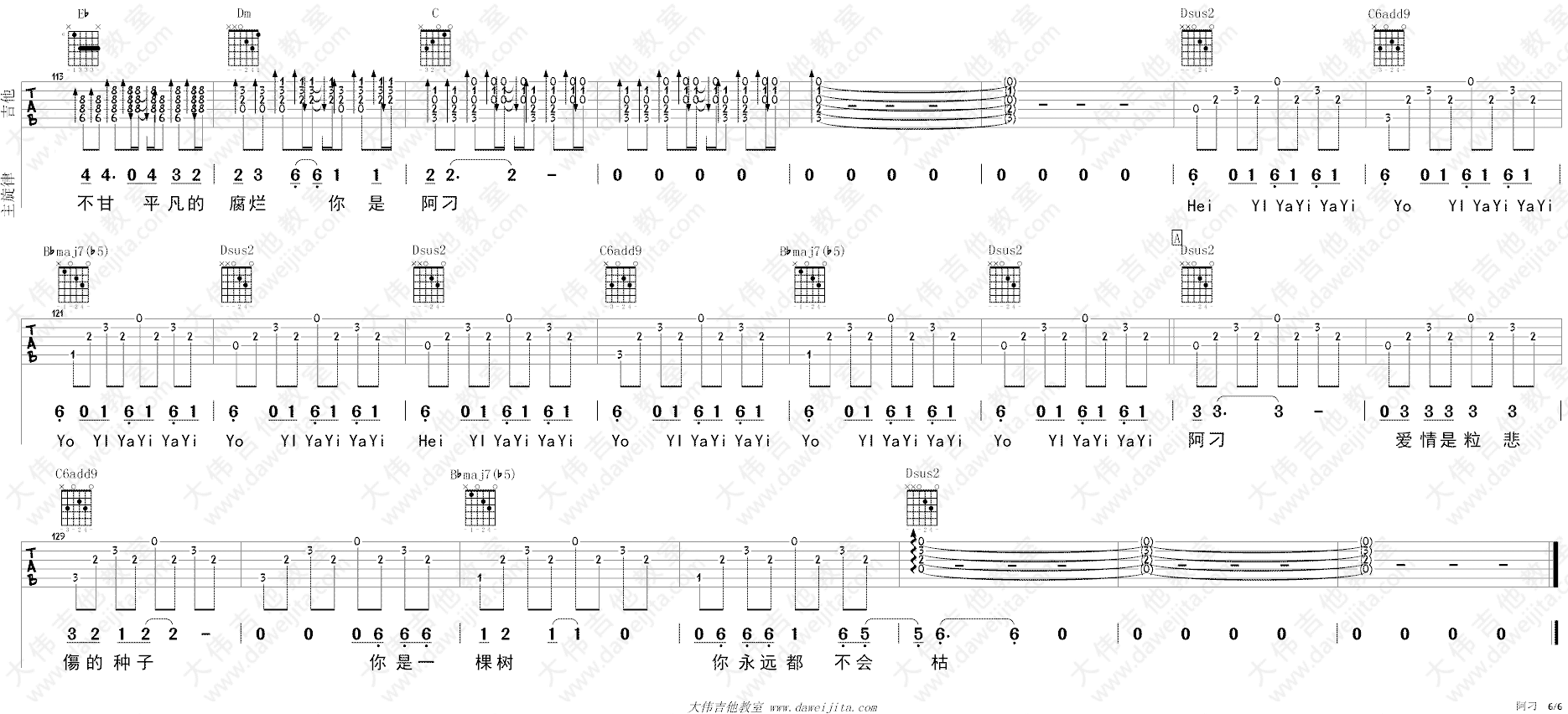 《阿刁吉他谱》_张韶涵_X调_吉他图片谱6张 图6