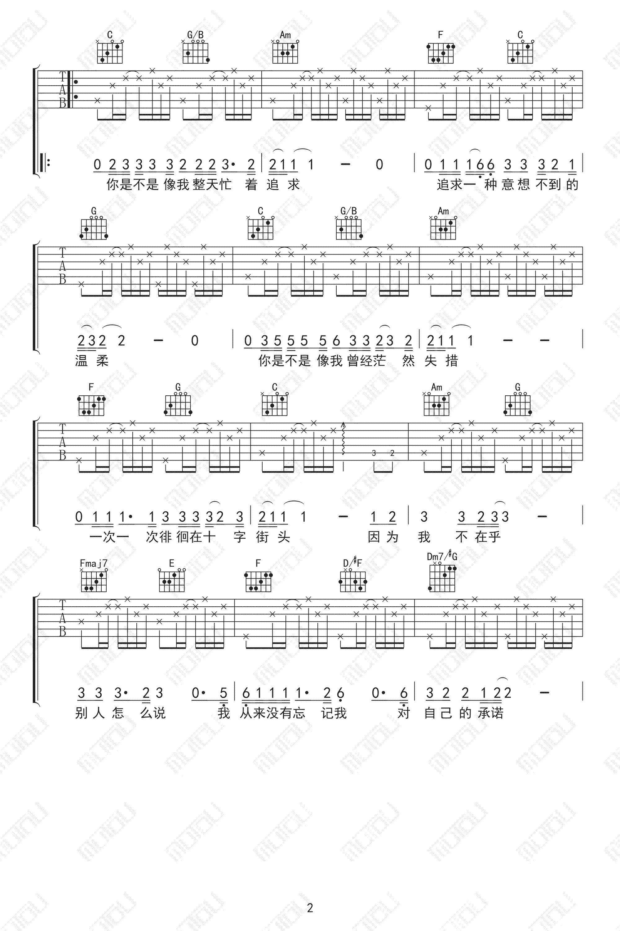 《我的未来不是梦吉他谱》_张雨生_C调_吉他图片谱3张 图2