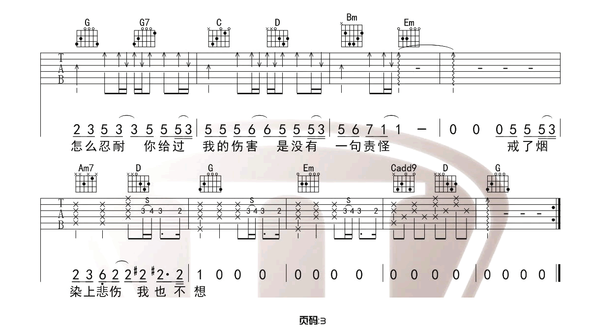 《戒烟吉他谱》_李荣浩_G调_吉他图片谱3张 图3