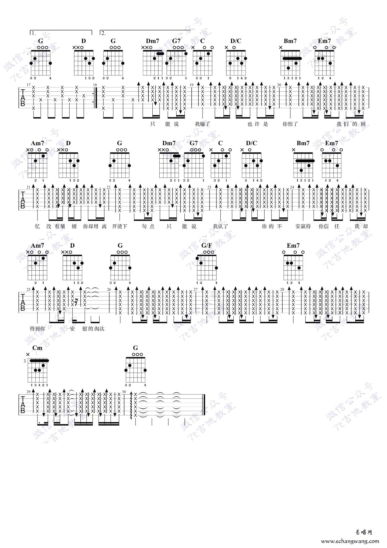 《淘汰吉他谱》_陈奕迅_G调_吉他图片谱2张 图2