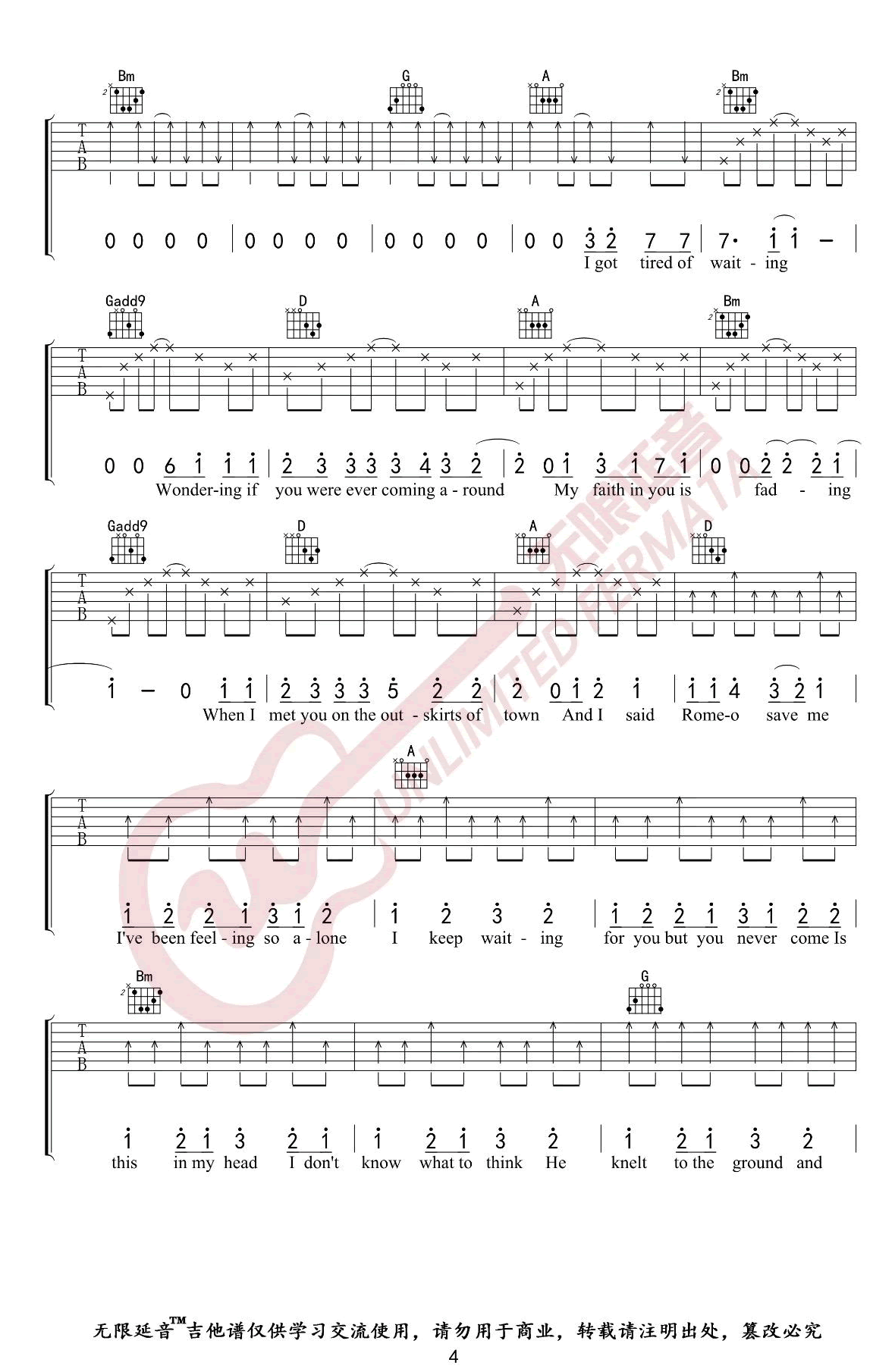 《Love Story吉他谱》_Taylor Swift_D调_吉他图片谱5张 图4