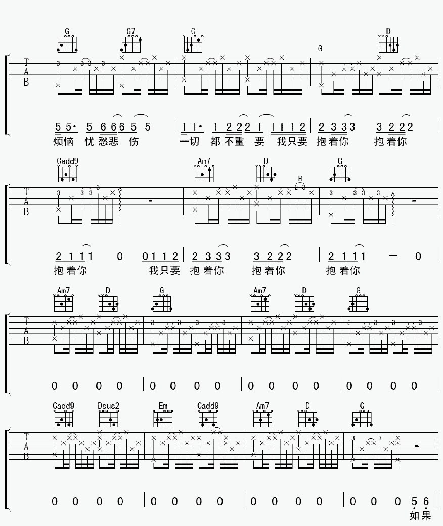 《抱着你吉他谱》_张震岳_G调_吉他图片谱2张 图2