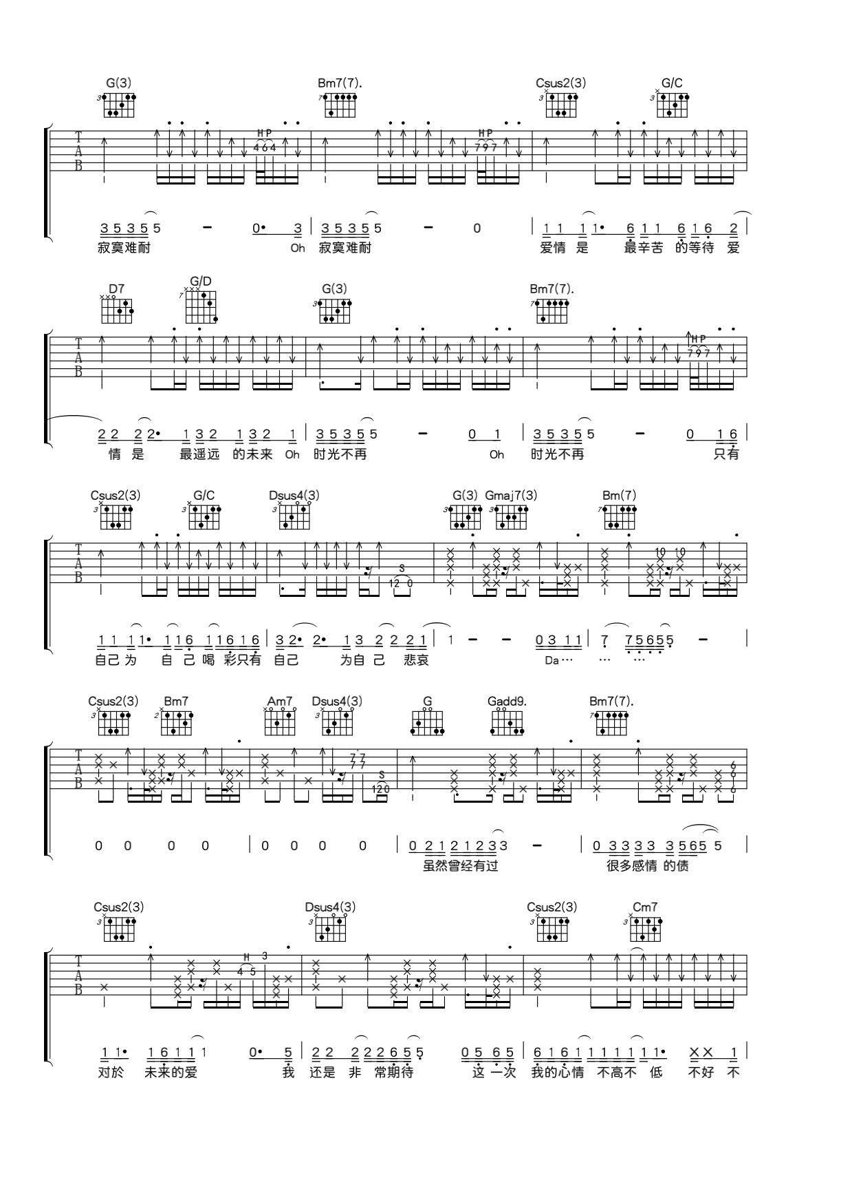 《寂寞难耐吉他谱》_李宗盛_G调_吉他图片谱4张 图2