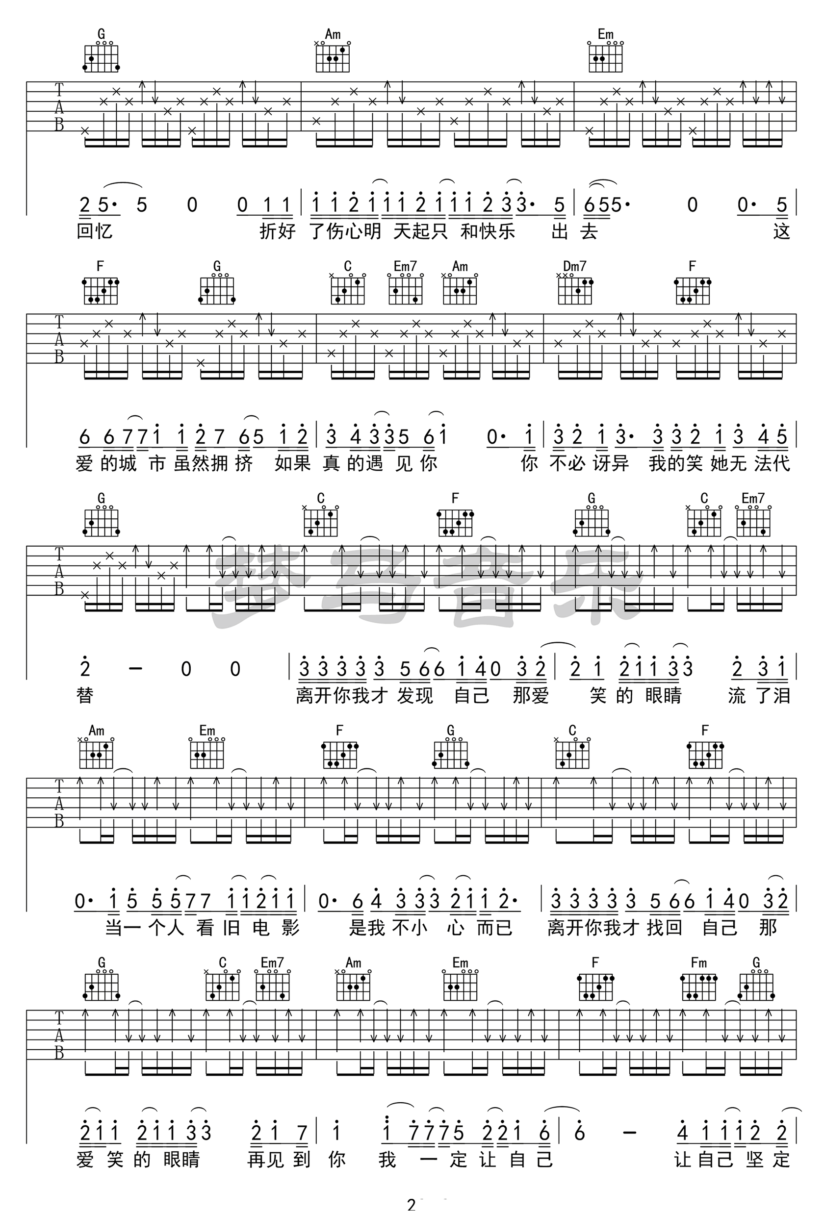 《爱笑的眼睛吉他谱》_林俊杰_C调_吉他图片谱3张 图2