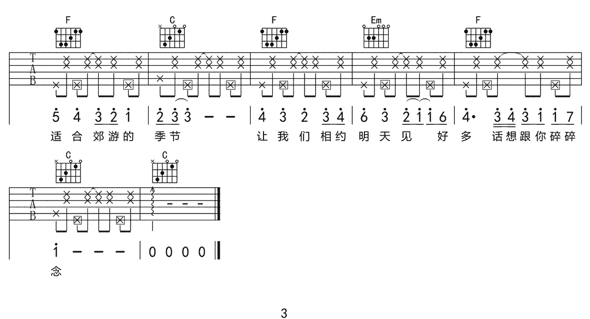 《元气夏天吉他谱》_刘瑞琦_C调_吉他图片谱3张 图3