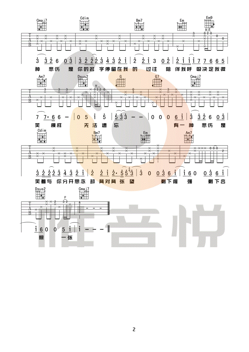 《有一种悲伤吉他谱》_刘以豪_G调_吉他图片谱2张 图2