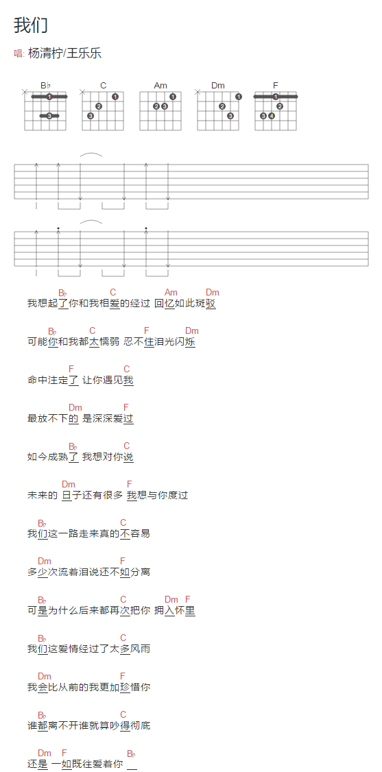 《我们吉他谱》_杨清柠_C调_吉他图片谱1张 图1