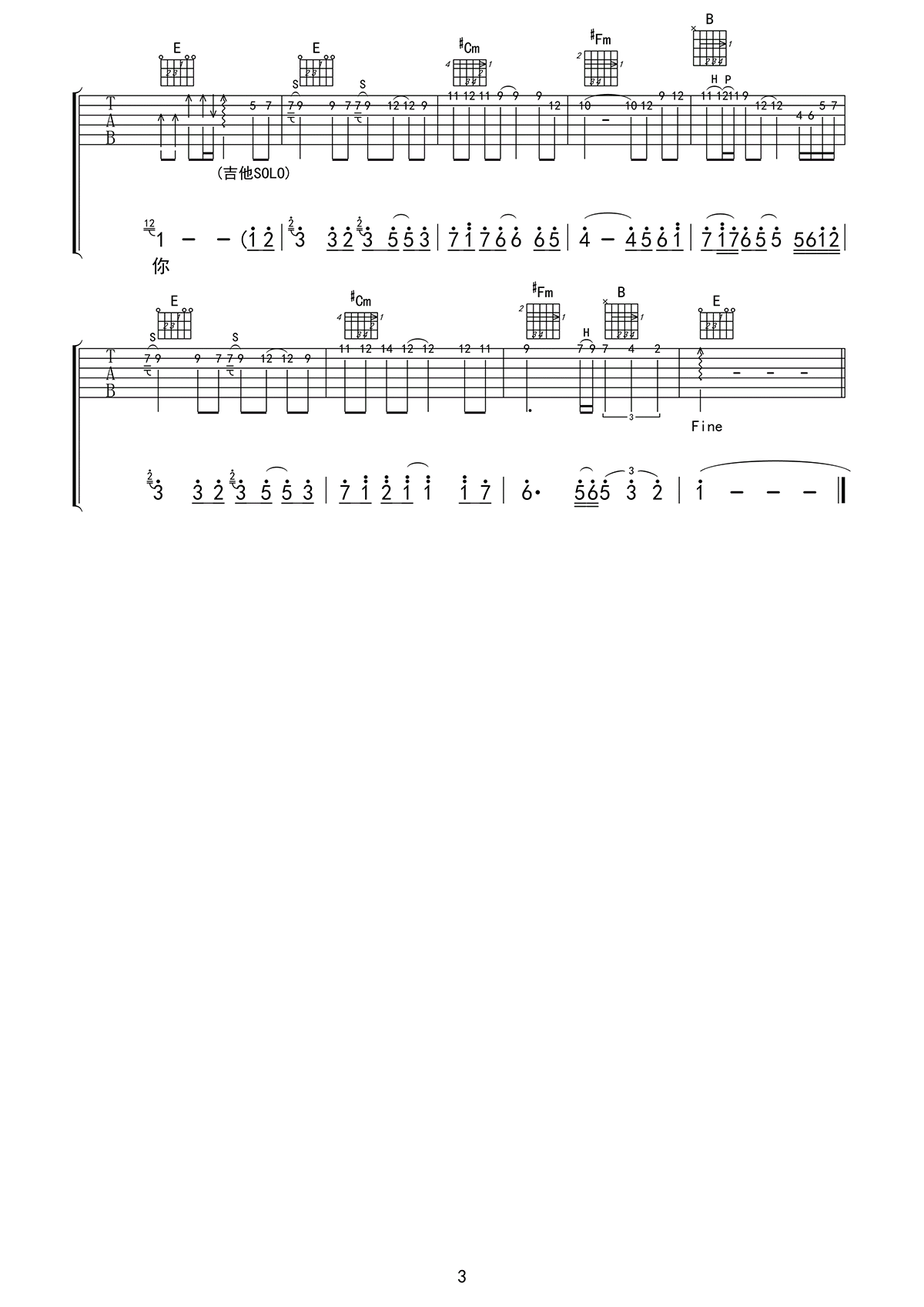 《看透爱情看透你吉他谱》_冷漠_E调_吉他图片谱3张 图3
