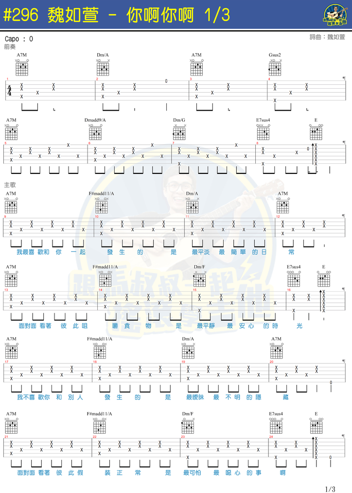 《你啊你啊吉他谱》_魏如萱_C调_吉他图片谱3张 图1