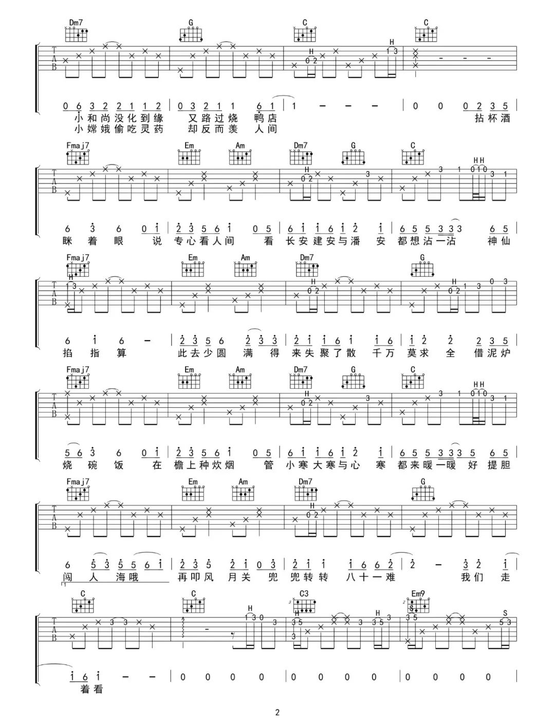 《人间不值得吉他谱》_黄诗扶_C调_吉他图片谱4张 图2
