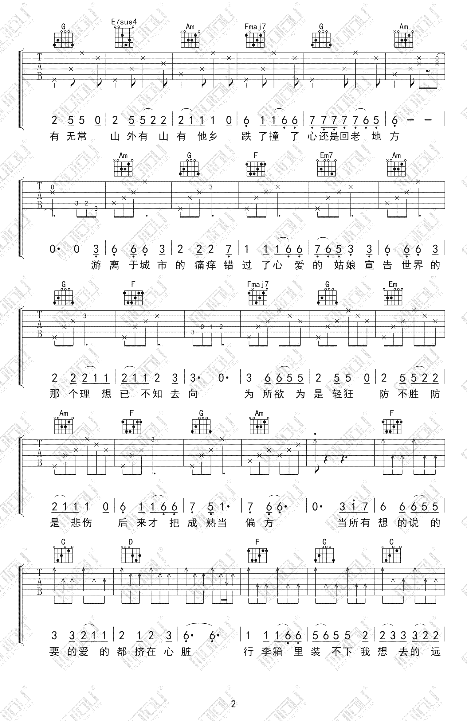 《牧马城市吉他谱》_毛不易_C调_吉他图片谱3张 图2