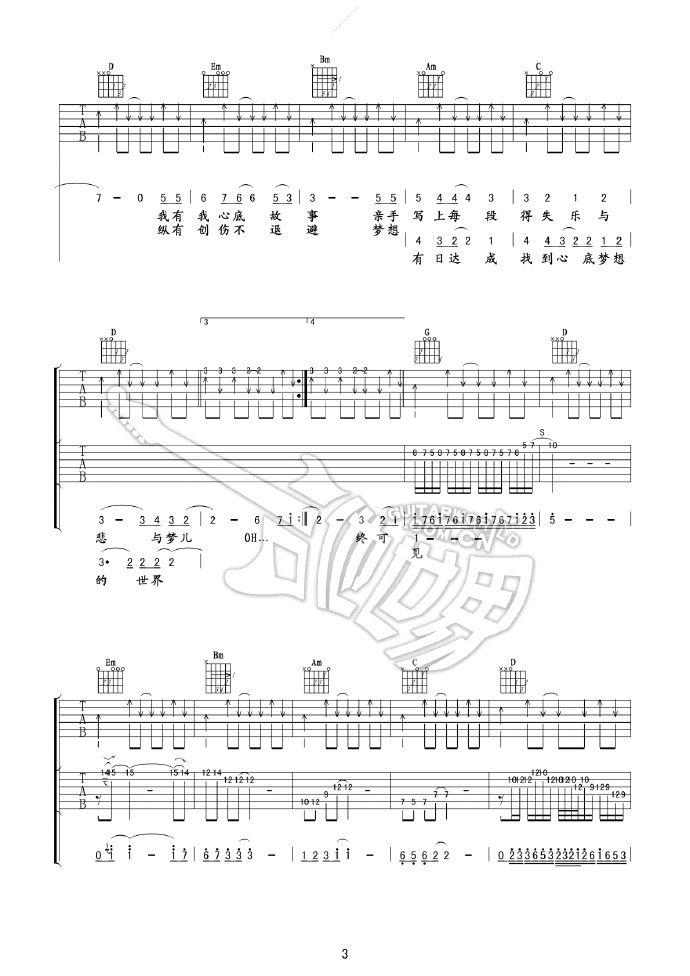 《不再犹豫吉他谱》_Beyond_G调_吉他图片谱3张 图3