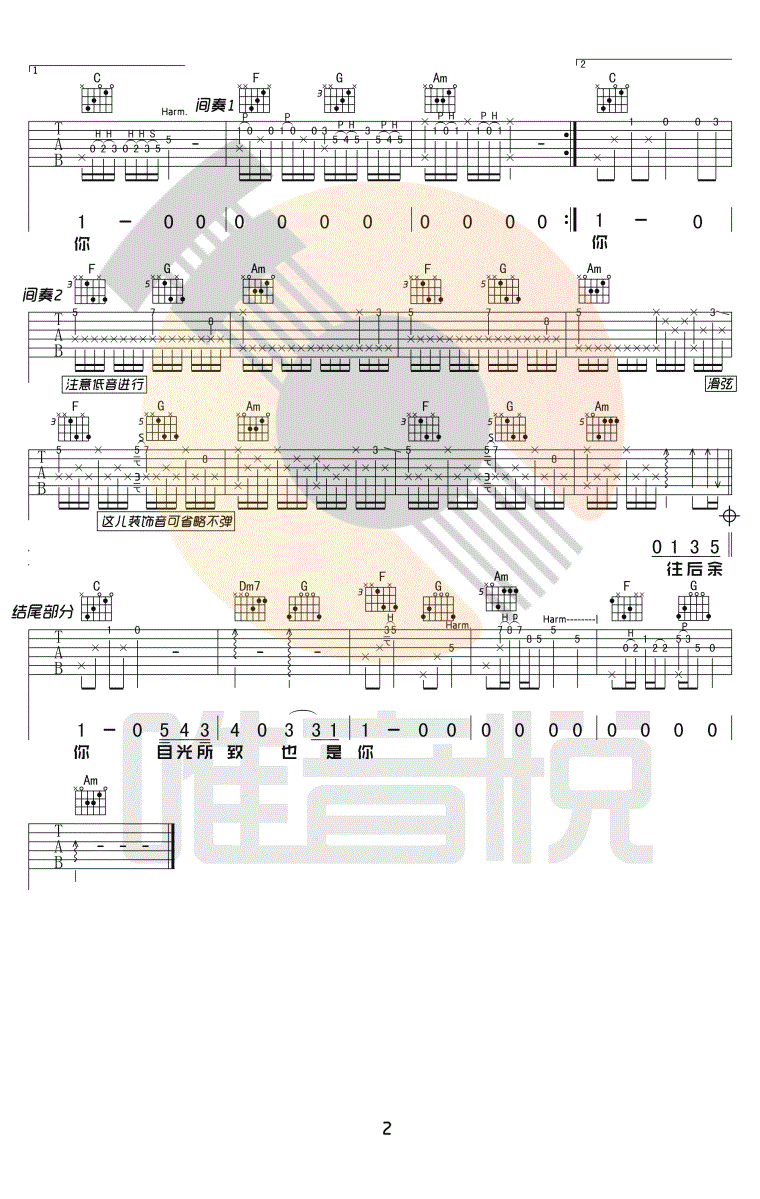 《往后余生吉他谱》_王贰浪_C调_吉他图片谱2张 图2