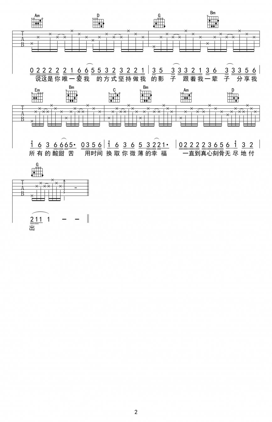 《跟着我一辈子吉他谱》_杜德伟_G调_吉他图片谱2张 图2